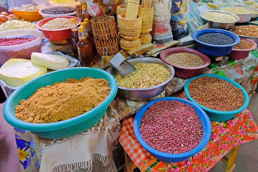 Nuts and seeds on offer in a South American market