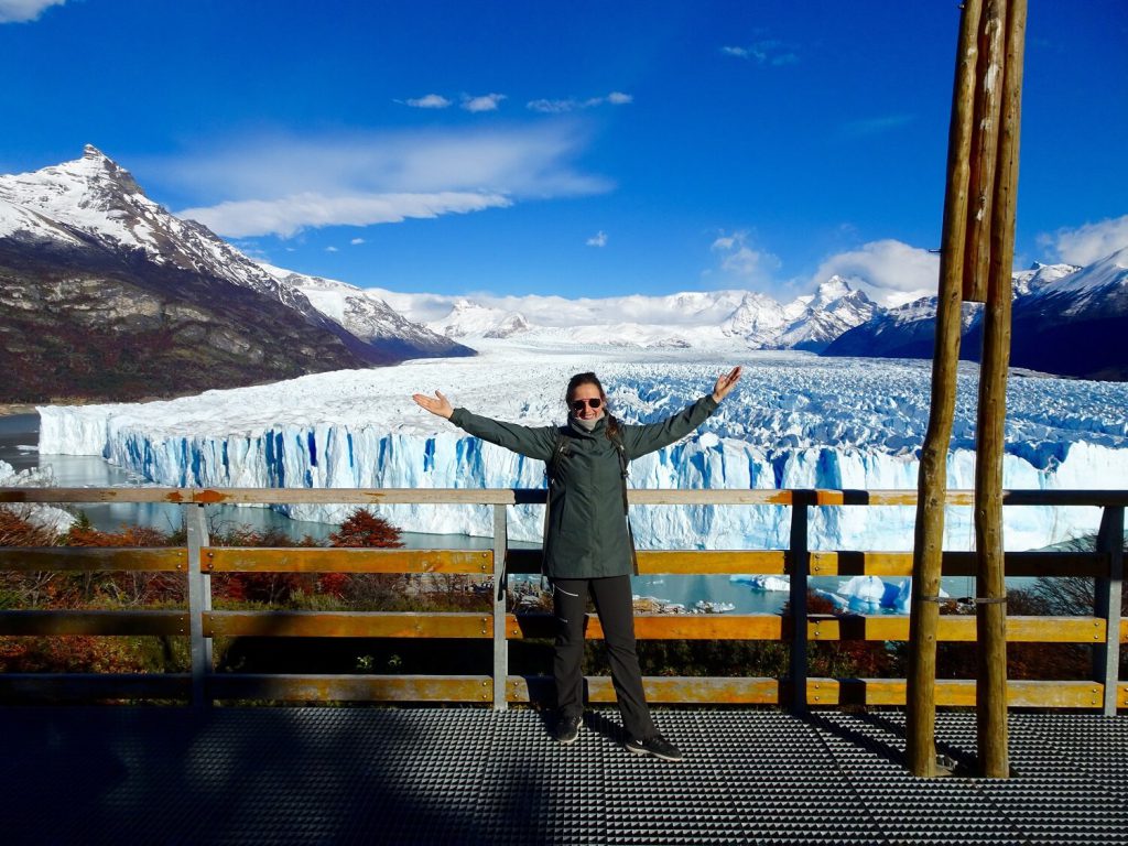 Pauline standing in front of the Perito Moreno Glacier